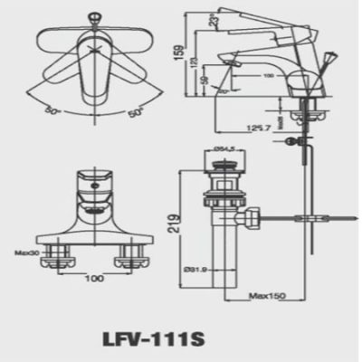 Bản vẽ kích thước vòi lavabo Inax LFV111S