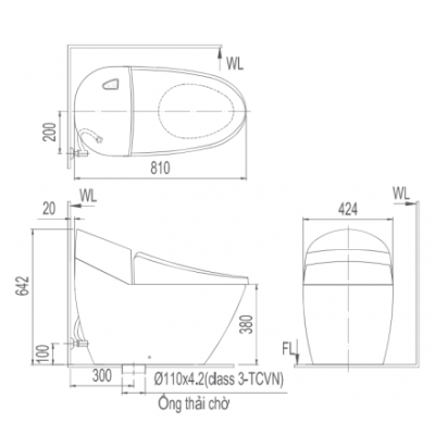 Bản vẽ bệ xí bệt Inax AC 2700 VN xả nhấn