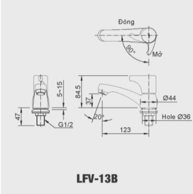 Bản vẽ kỹ thuật vòi lạnh Inax LFV-13B