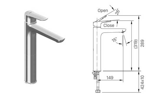 Bản vẽ kích thước vòi đặt bàn lạnh Inax LFV22SH